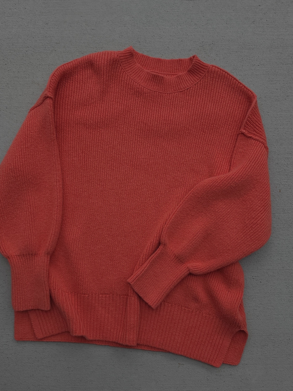 Lucky Brand Women XS Orange Oversized Chunky Knit Pullover Crewneck Wool Sweater